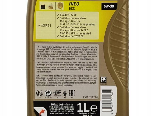 TOTAL QUARTZ INEO ECS 5W30 C2 PSA B71 2290 1L - obrazek 2