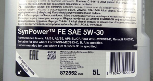 Olej silnikowy Valvoline Synpower FE 5 l 5W-30 - obrazek 2